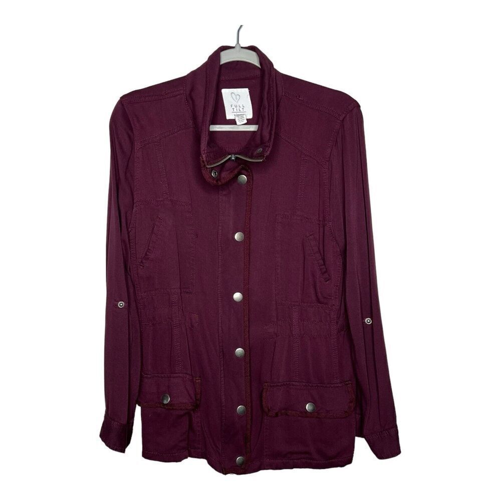 Full Tilt Womens Jacket Size XL Maroon Casual Cotton Viscose Full Zip Pockets